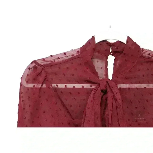 NWT Lulus Blouse Size Medium Textured Swiss Dot Sheer Mesh Keyhole Chiffon - Picture 6 of 16
